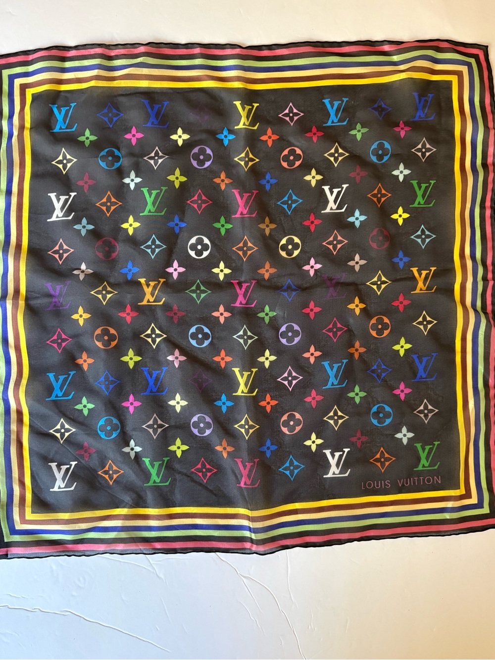 Louis Vuitton x Takashi Multi Monogram M71912 Silk Black Multicolor Mini Scarf